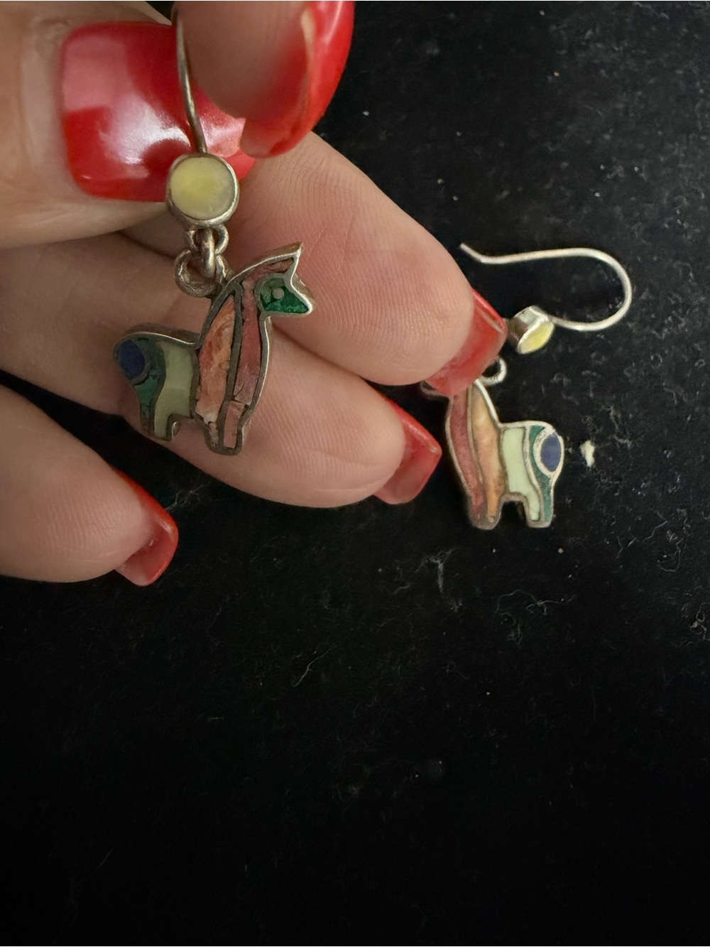 950 silver vintage Peruvian llama stone inlay earrings